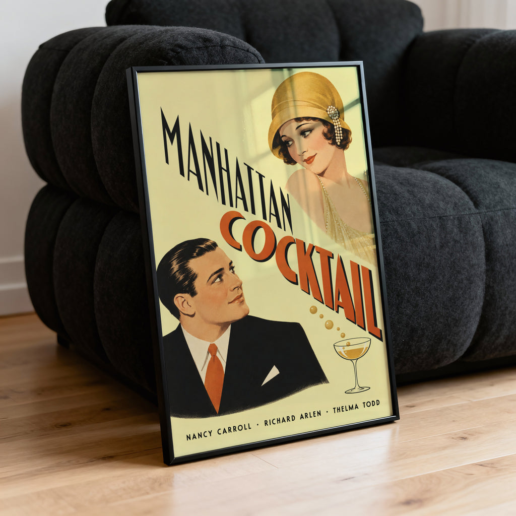 Vintage Manhattan Cocktail Print Poster, Art Deco Wall Art