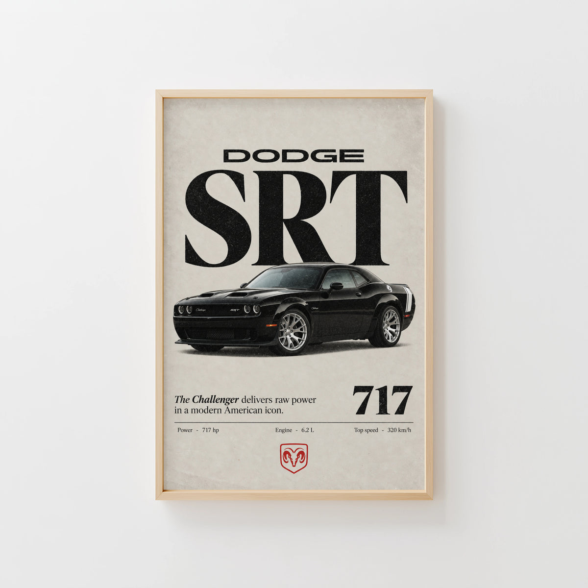 Vintage Dodge Challenger SRT Print, Muscle Car