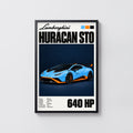Vintage Lamborghini Huracan STO Print, Car Wall Art