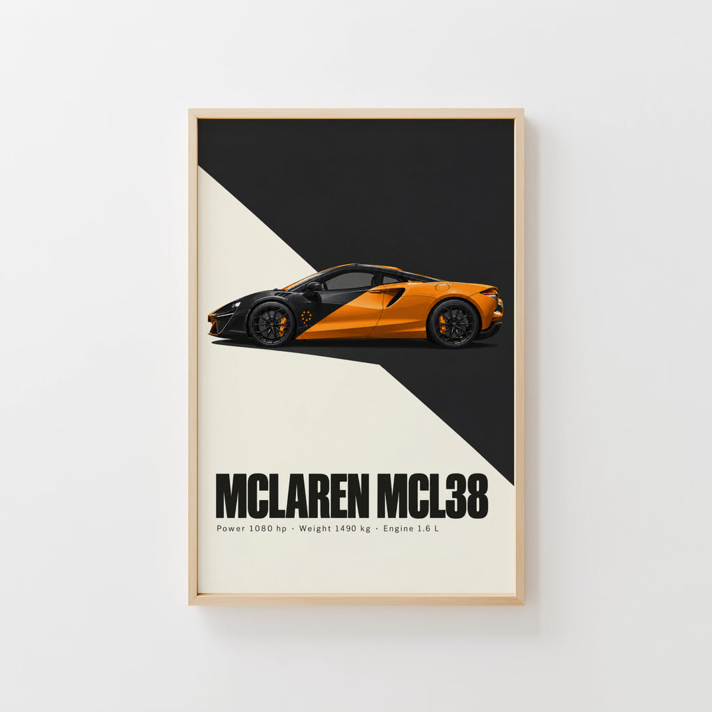 Vintage McLaren MCL38 Print, Supercar Wall Art