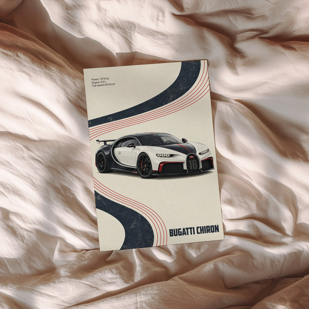 Vintage Bugatti Chiron Print, Supercar Wall Art