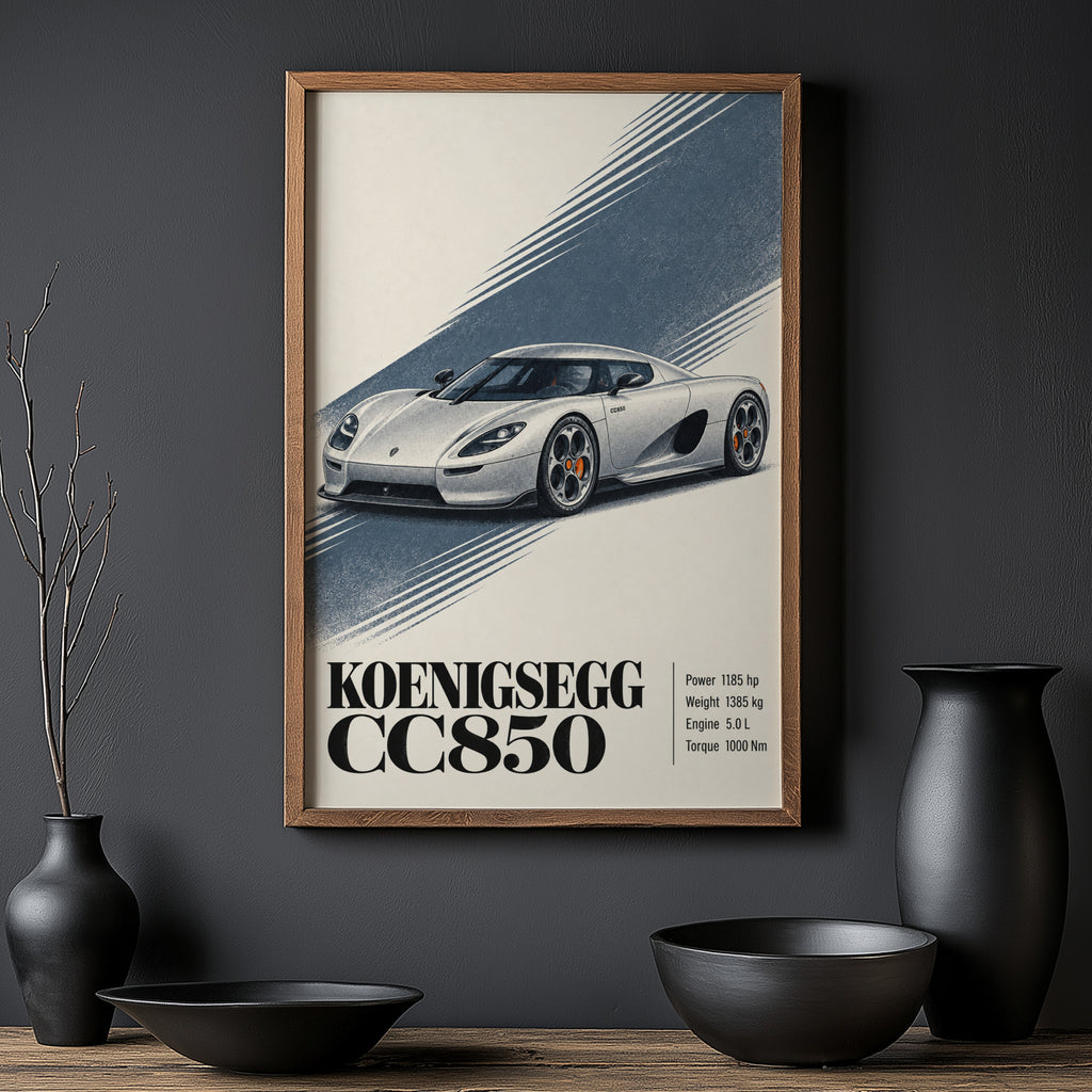 Vintage Koenigsegg CC850 Print, Hypercar Wall Art