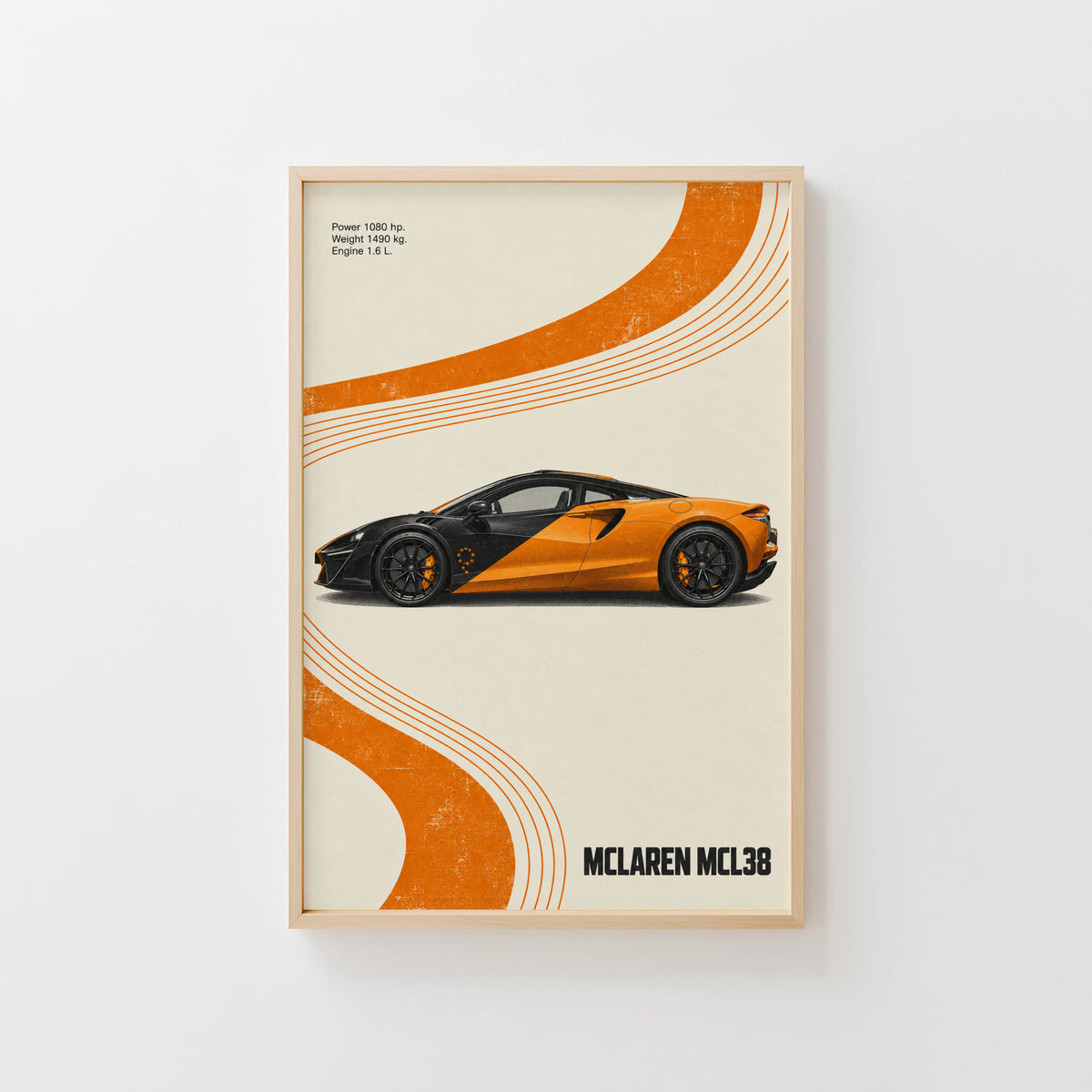Vintage McLaren Car Print, Orange Wall Art