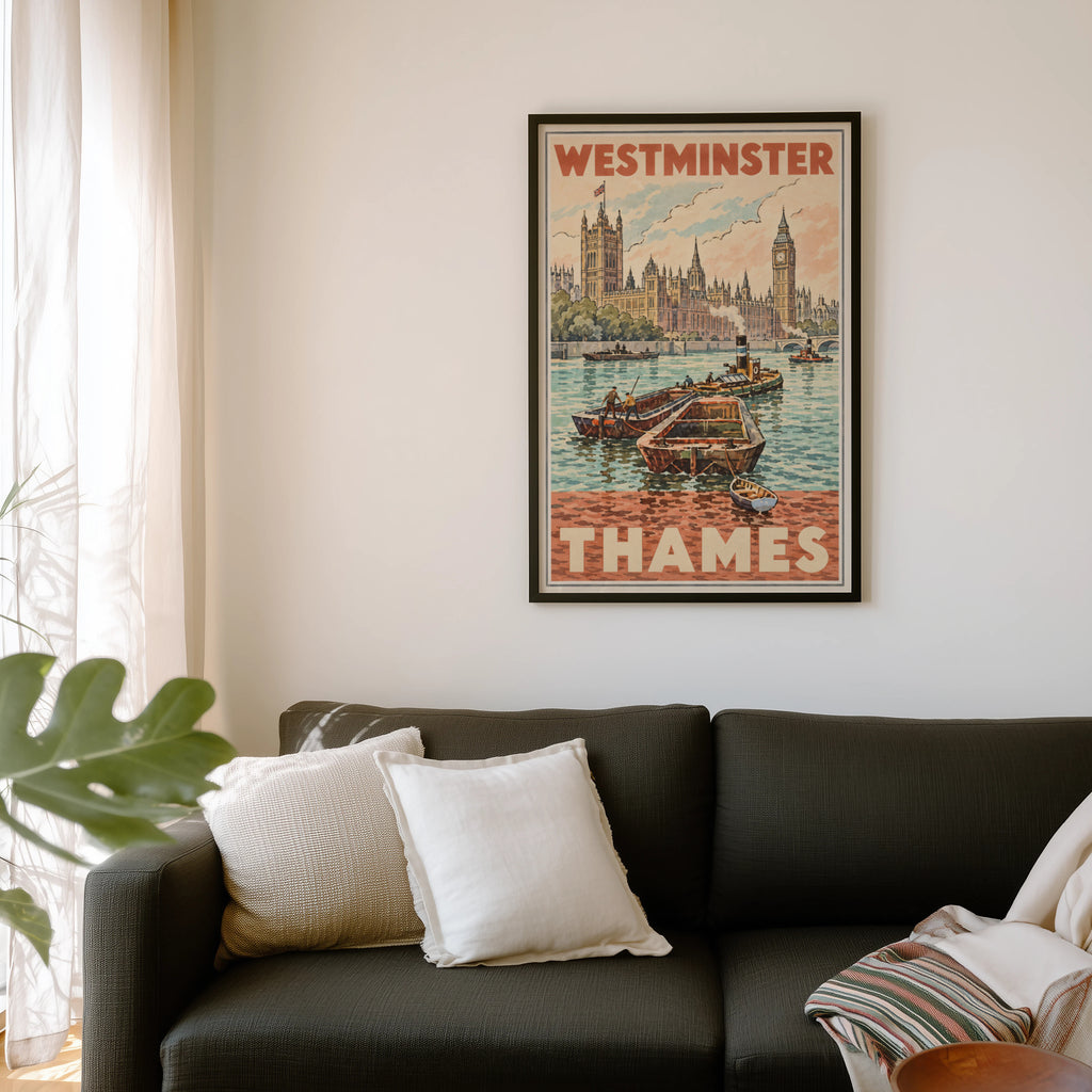 Vintage Westminster Thames Poster, London Wall Art, Print