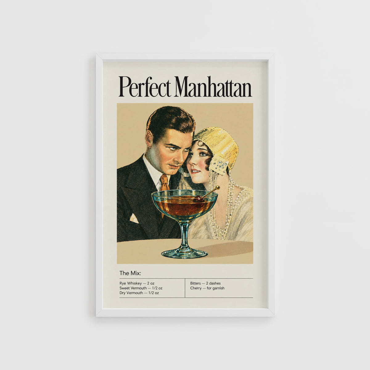 Vintage Manhattan Cocktail Print Poster, Bar Wall Art