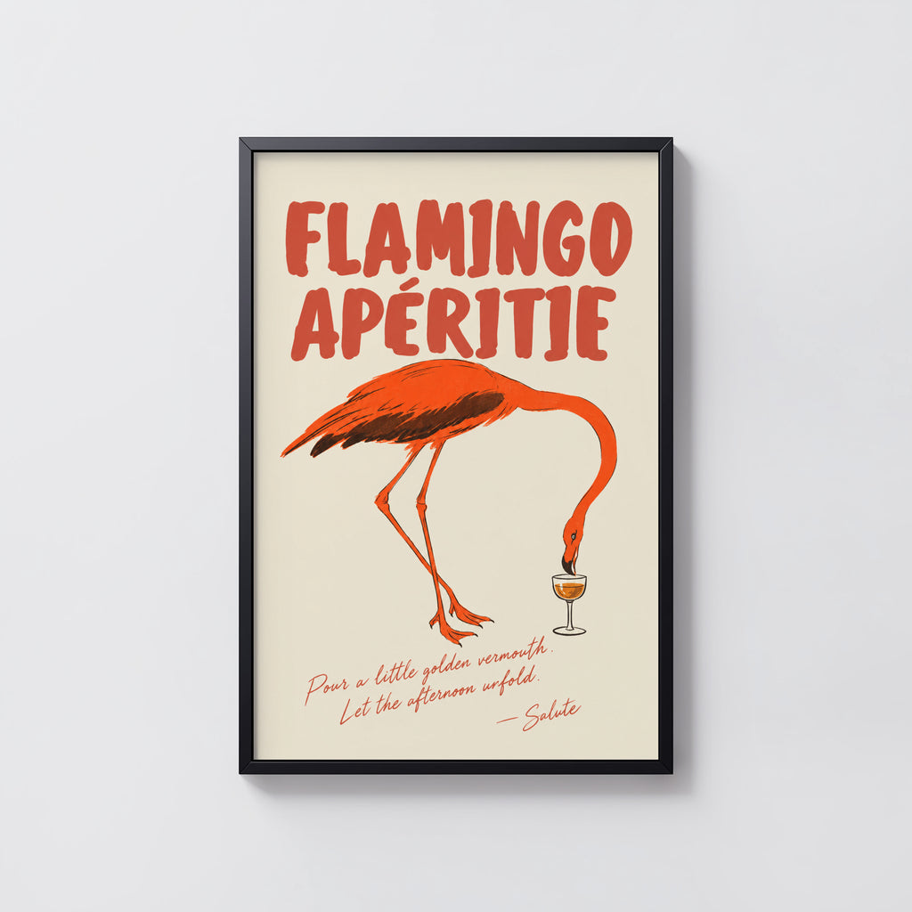 Vintage Flamingo Aperitif Print Poster, Bar Wall Art