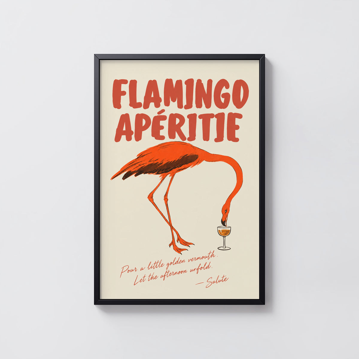 Vintage Flamingo Aperitif Print Poster, Bar Wall Art