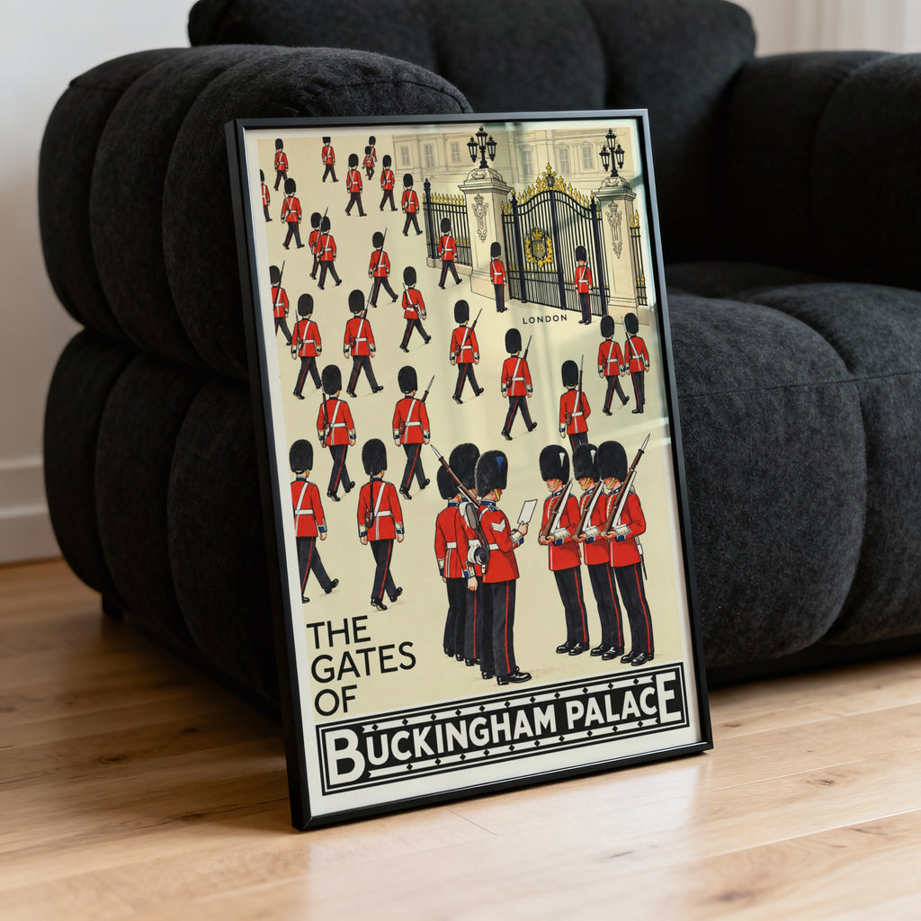 Vintage Buckingham Palace London Poster, Royal Guards Print
