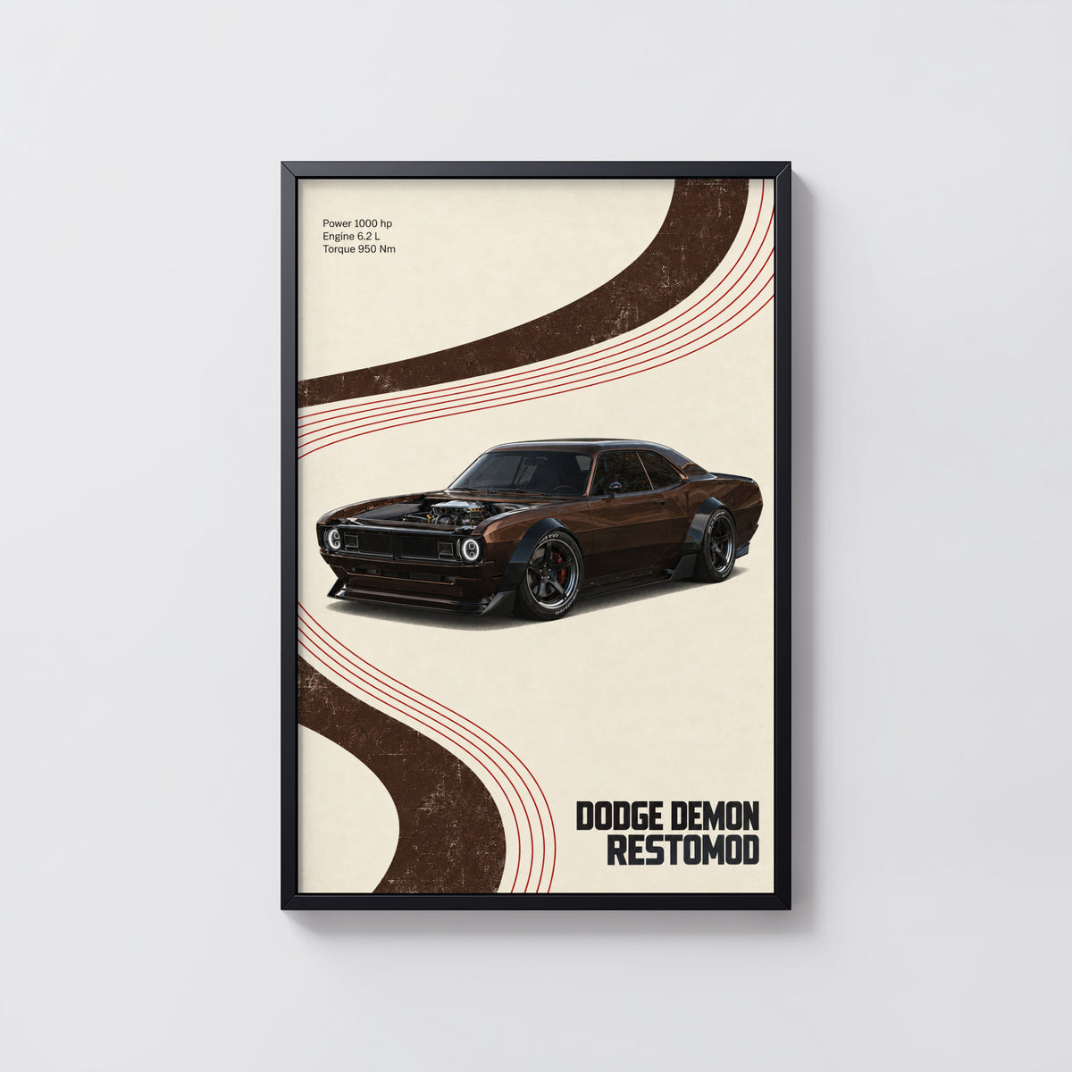 Vintage Dodge Demon Restomod Print and Poster, Car Art