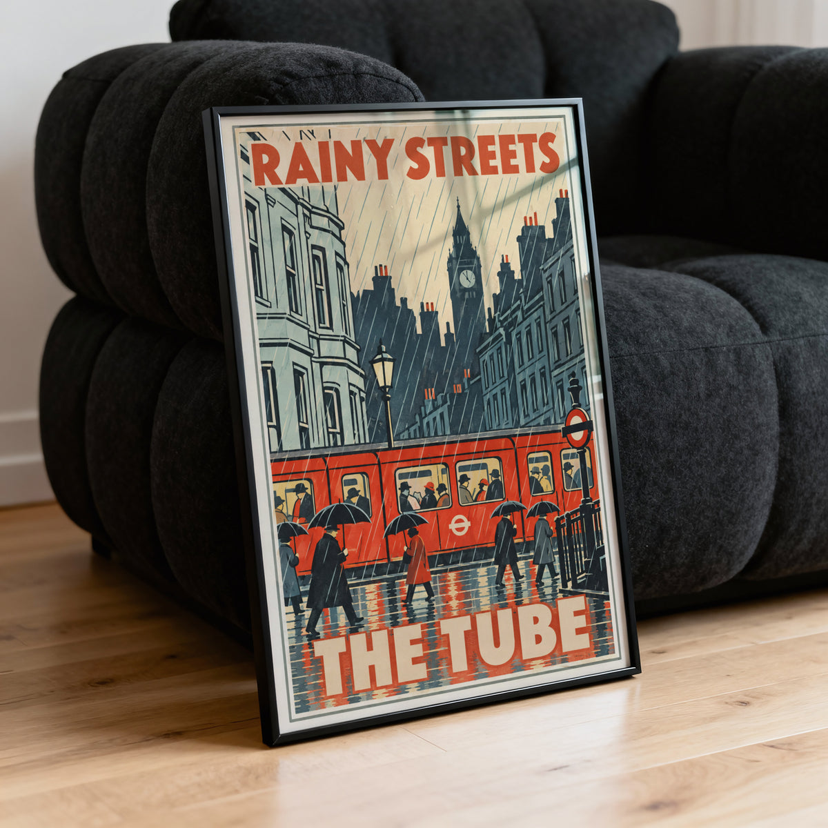 Vintage London Tube Poster, Rainy Streets Wall Art Print