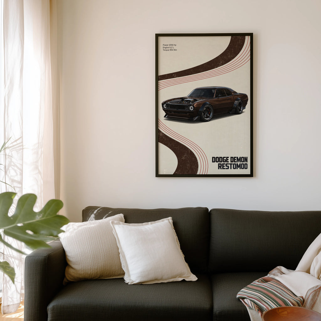 Vintage Dodge Demon Restomod Print and Poster, Car Art