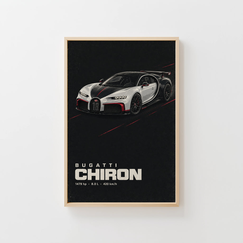 Vintage Bugatti Chiron Print, Supercar Wall Art