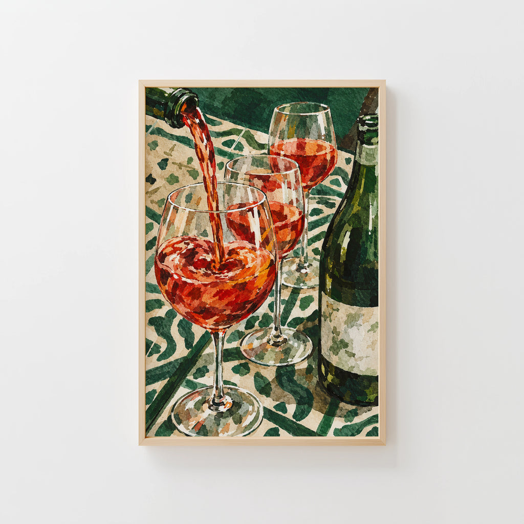 Vintage Wine Print Poster, Rose Wall Art, Kitchen Art