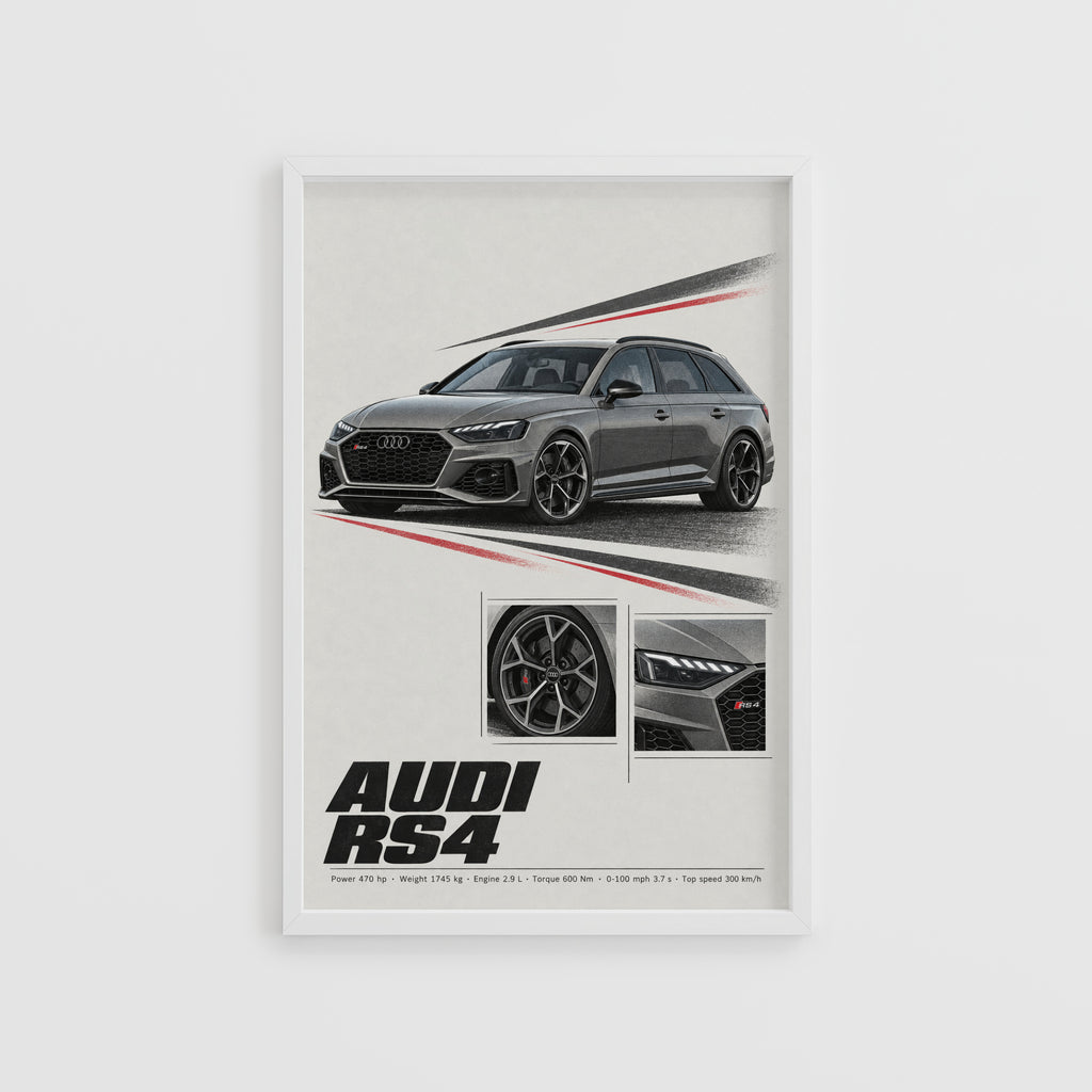 Vintage Audi RS4 Avant Print, Car Wall Art