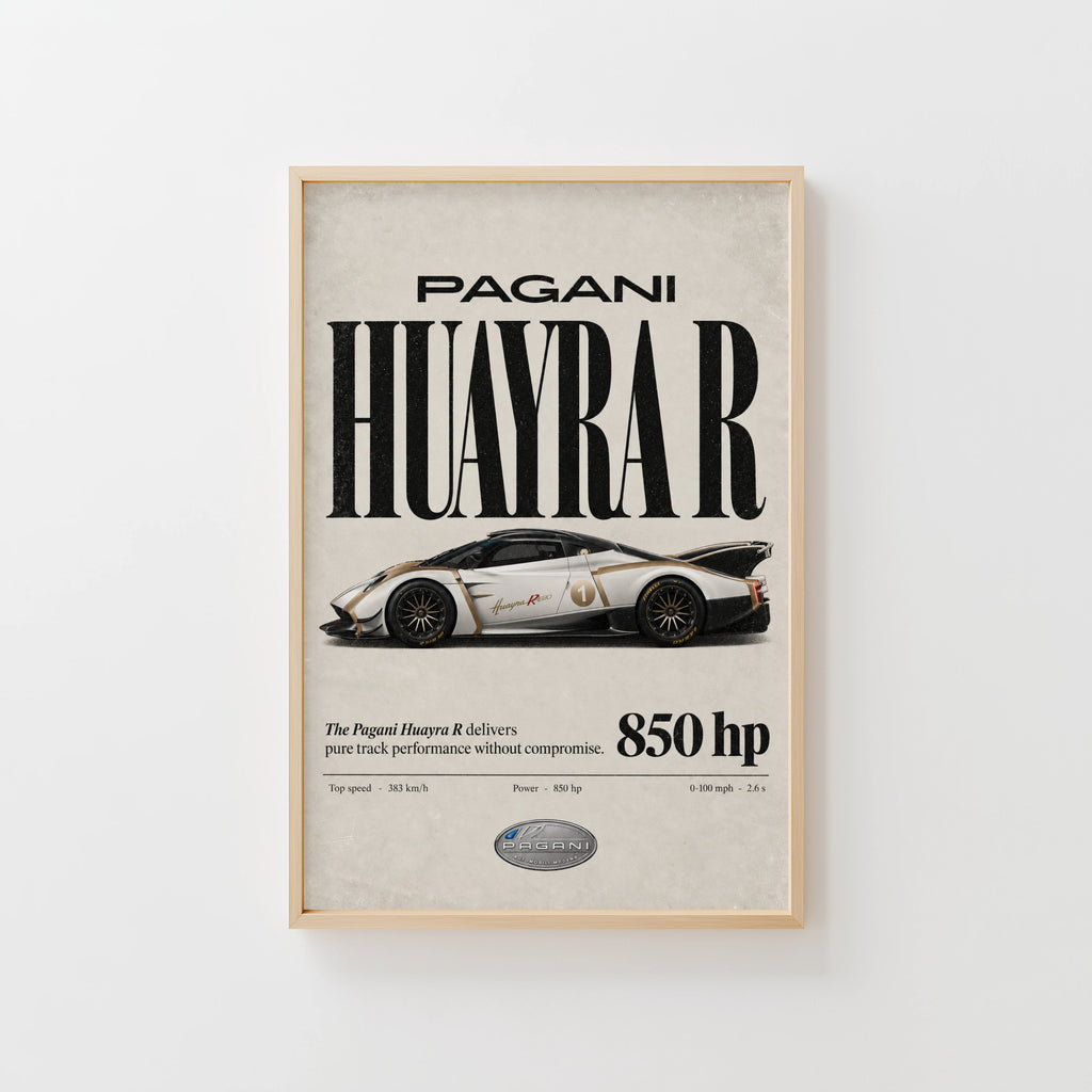 Vintage Pagani Huayra R Print, Supercar Wall Art