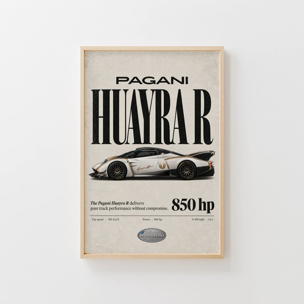 Vintage Pagani Huayra R Print, Supercar Wall Art