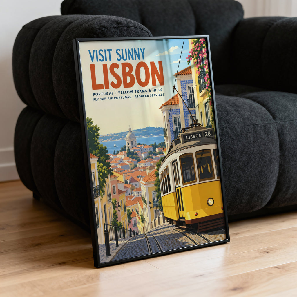Vintage Lisbon Tram Poster, Portugal Wall Art, Travel Print