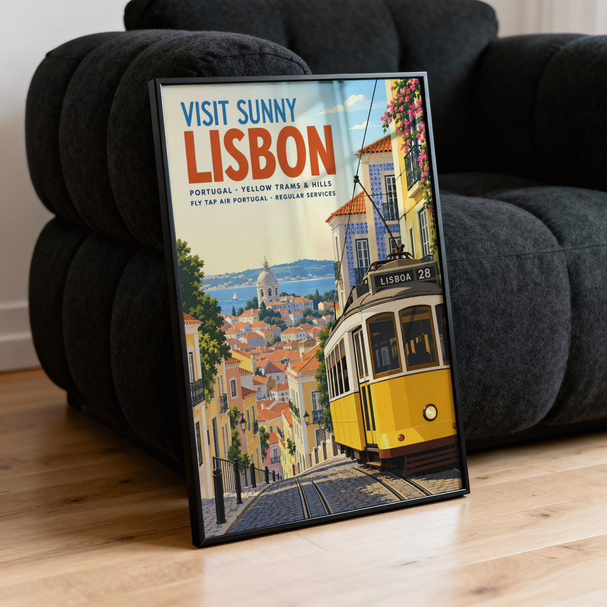 Vintage Lisbon Tram Poster, Portugal Wall Art, Travel Print