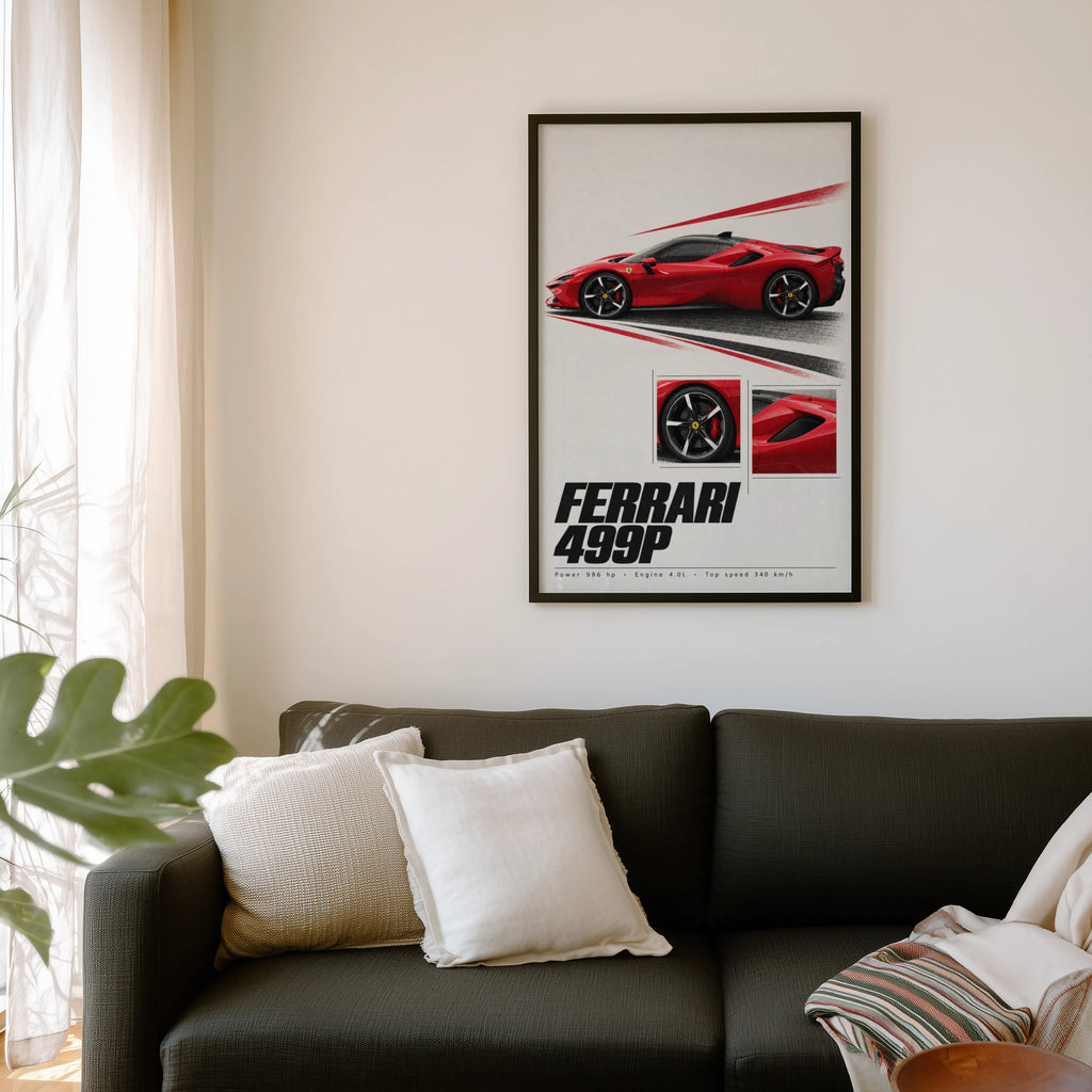 Vintage Ferrari 499P Print, Red Supercar Wall Art