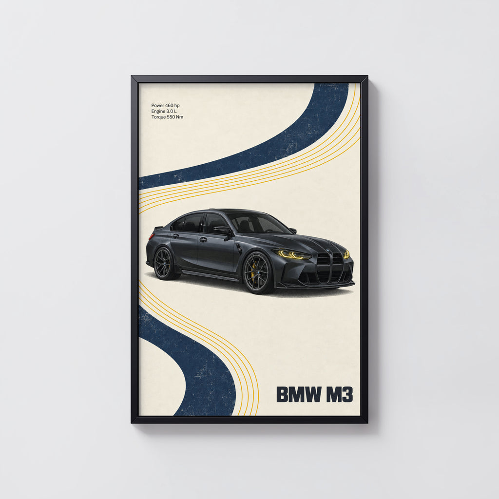 Vintage BMW M3 Print, Retro Car Wall Art