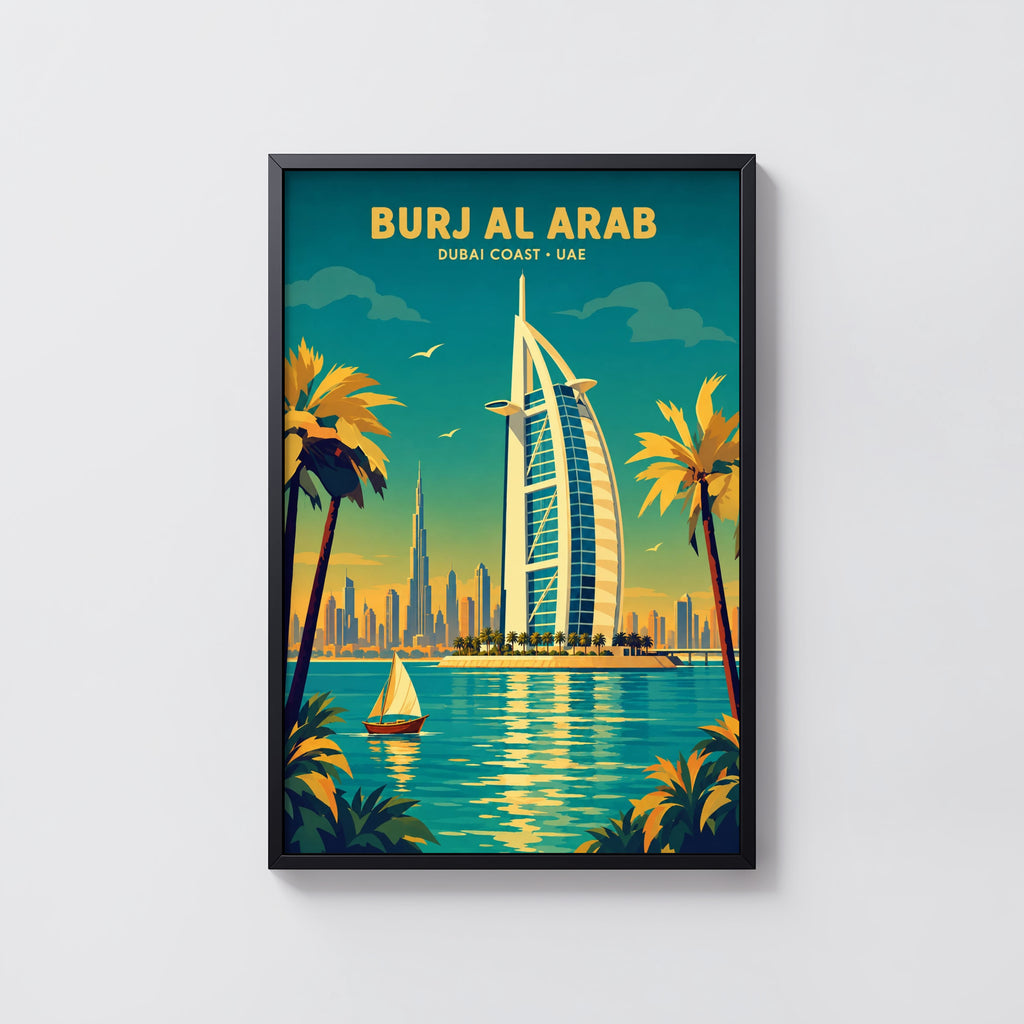 Vintage Burj Al Arab Dubai Poster, Travel Wall Art, Print