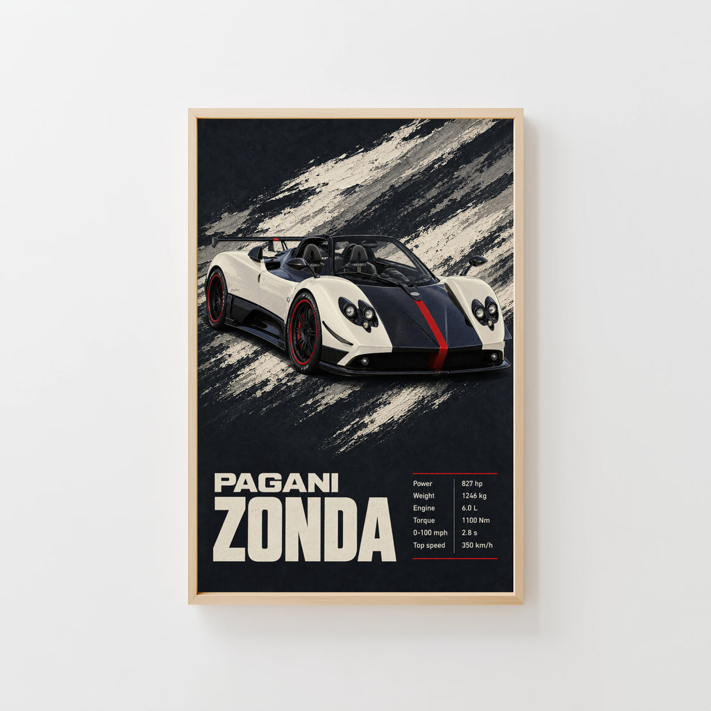 Vintage Pagani Zonda Print, Supercar Wall Art