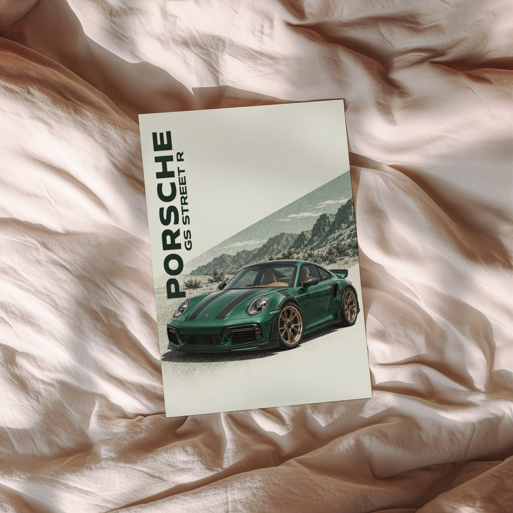 Vintage Porsche GS Street R Print, Green Car Art