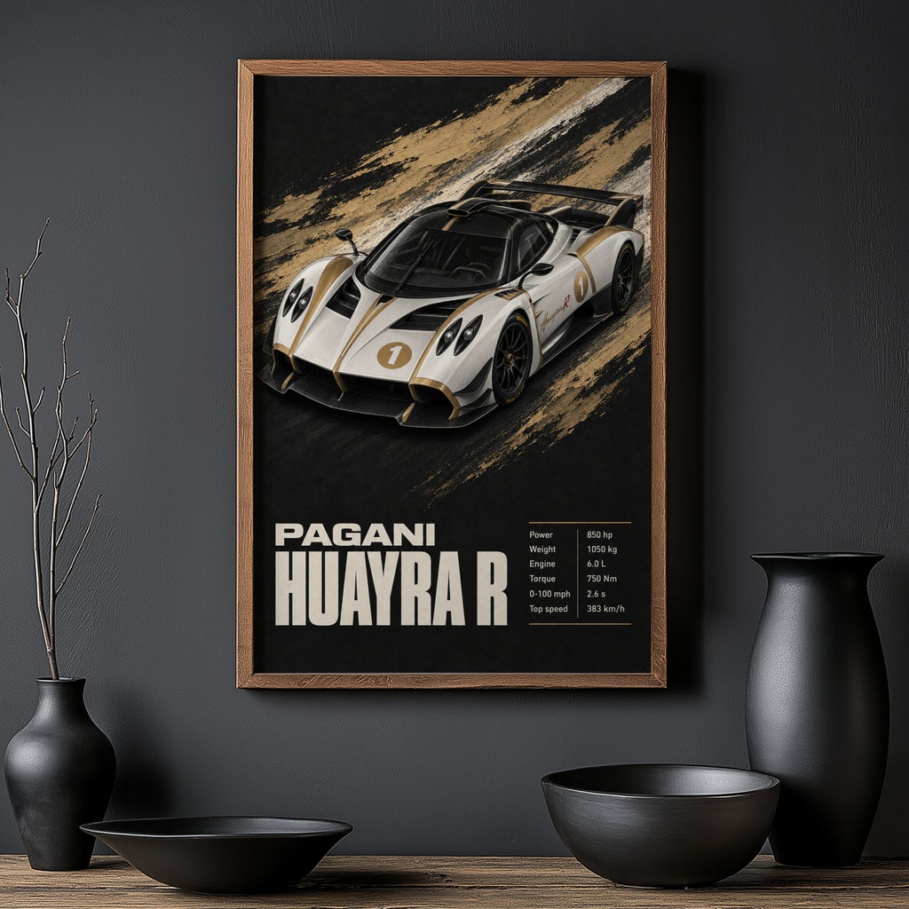 Vintage Pagani Huayra R Print, Supercar Wall Art