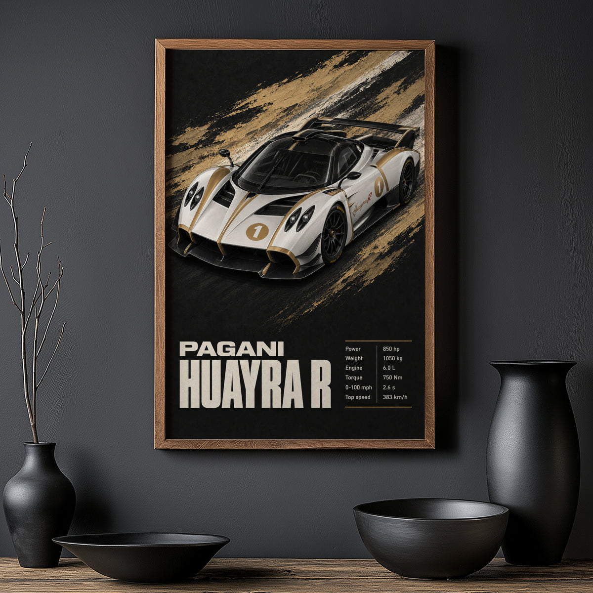Vintage Pagani Huayra R Print, Supercar Wall Art