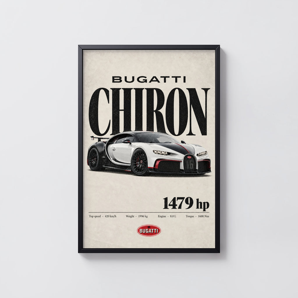Vintage Bugatti Chiron Print, Supercar Wall Art