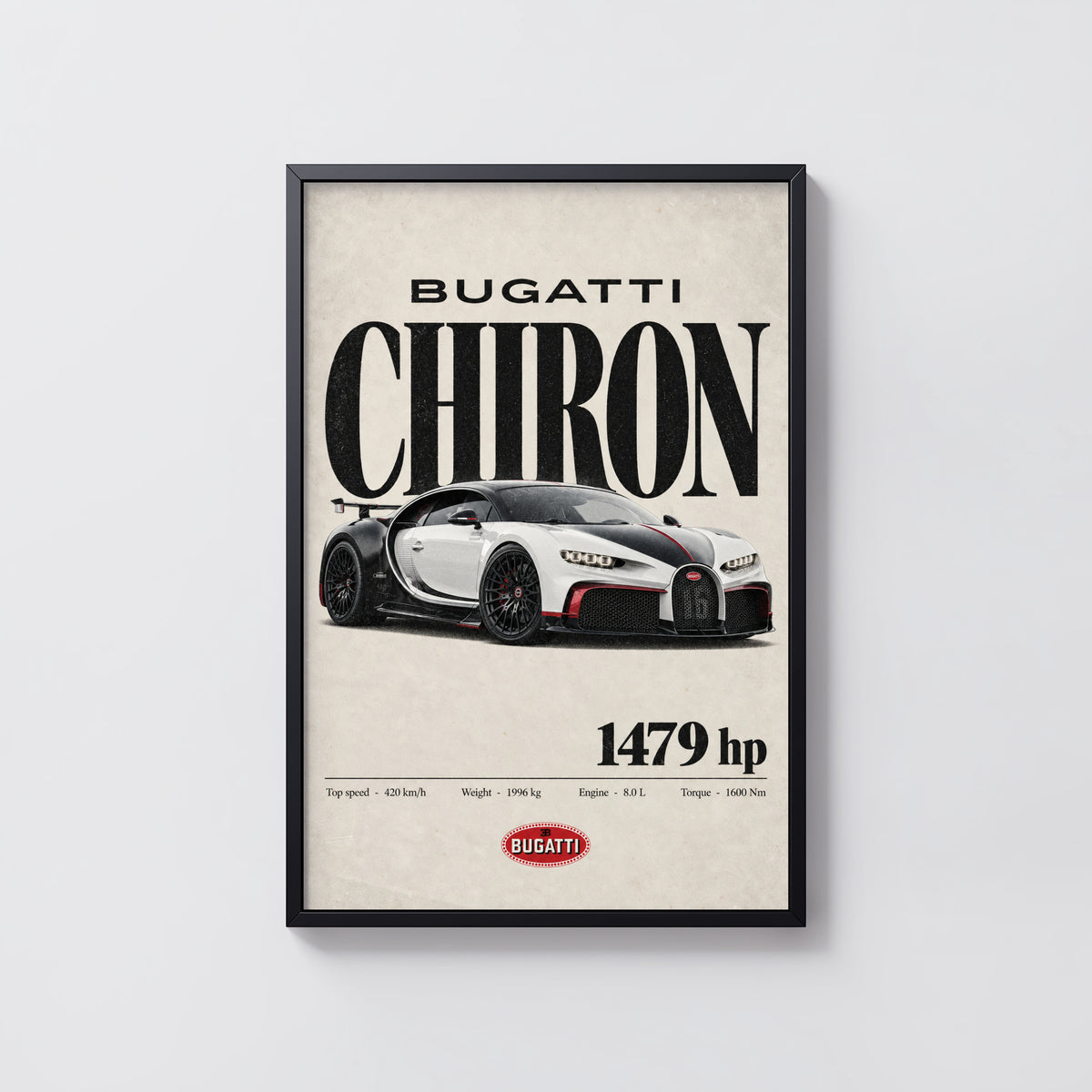 Vintage Bugatti Chiron Print, Supercar Wall Art
