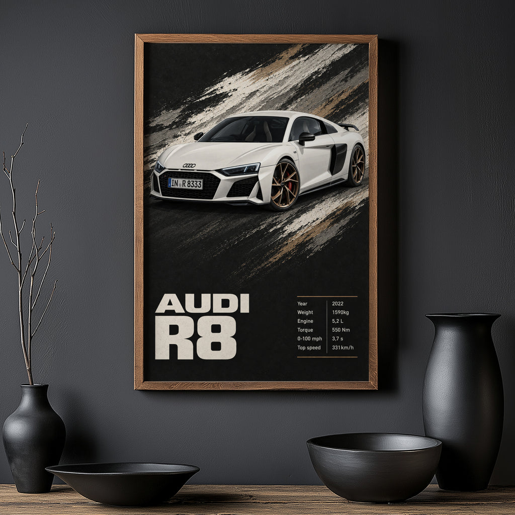 Vintage Audi R8 Print, Supercar Poster, Car Wall Art