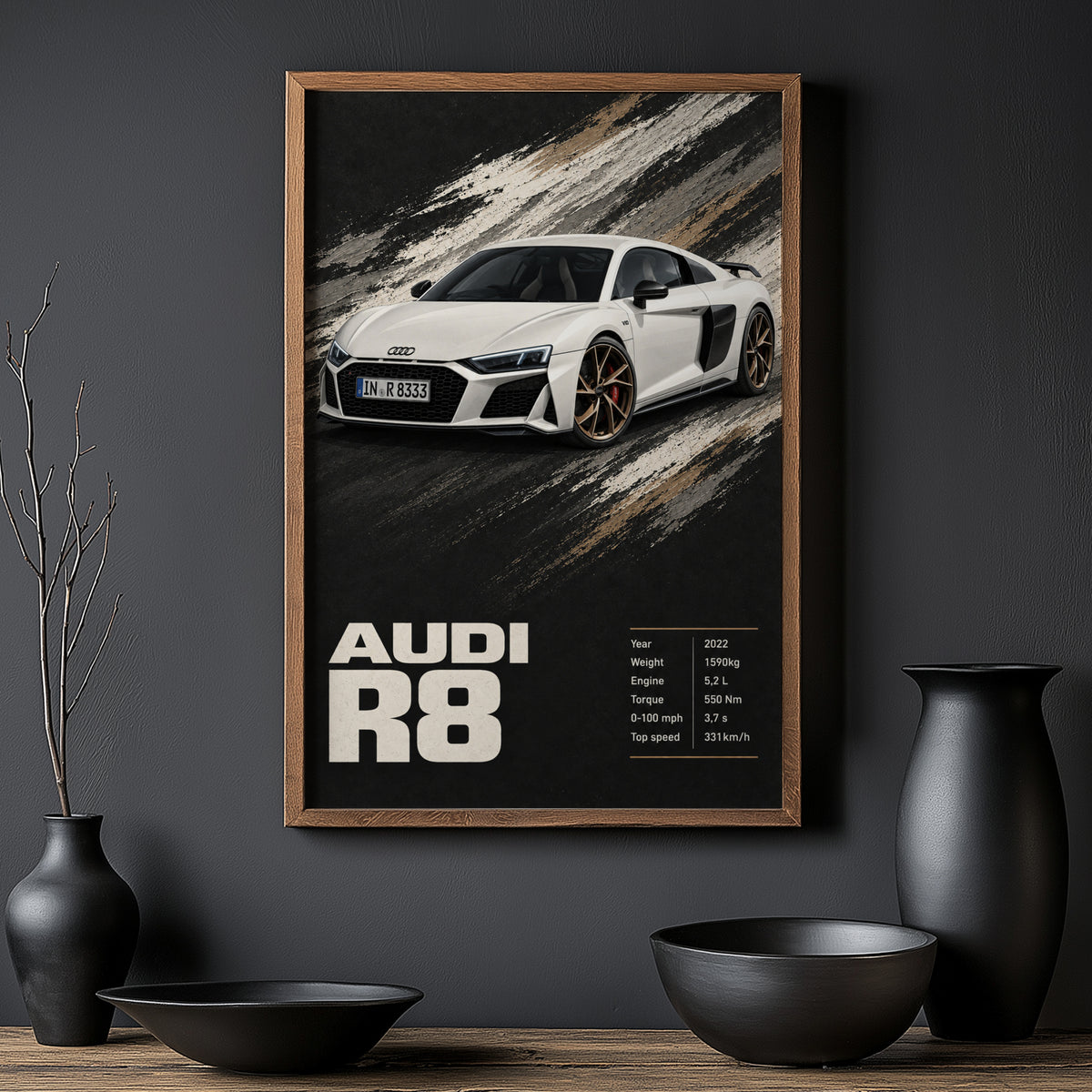 Vintage Audi R8 Print, Supercar Poster, Car Wall Art