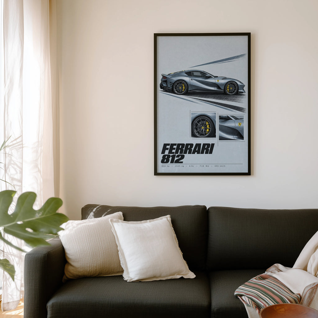 Vintage Print, Ferrari 812 Supercar Wall Art