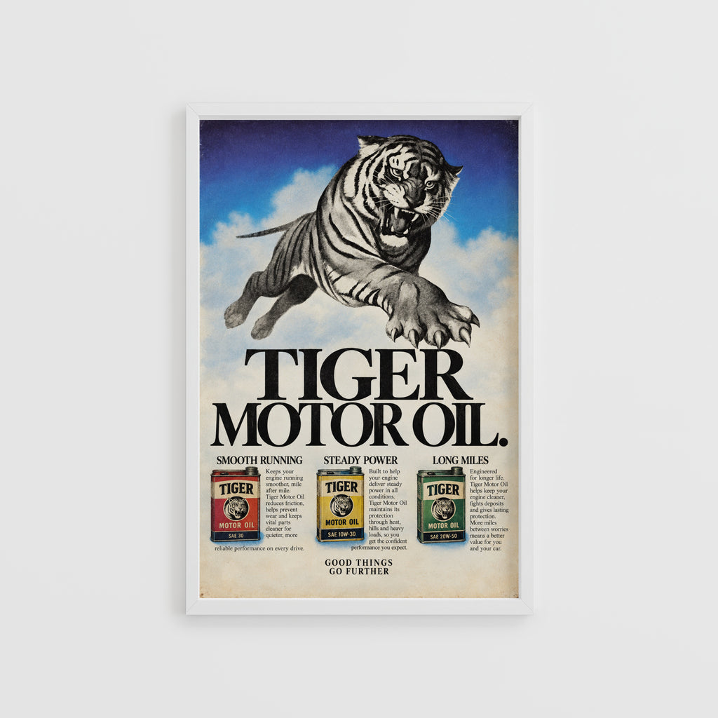 Vintage Tiger Poster, Motor Oil Advert Wall Art, Print