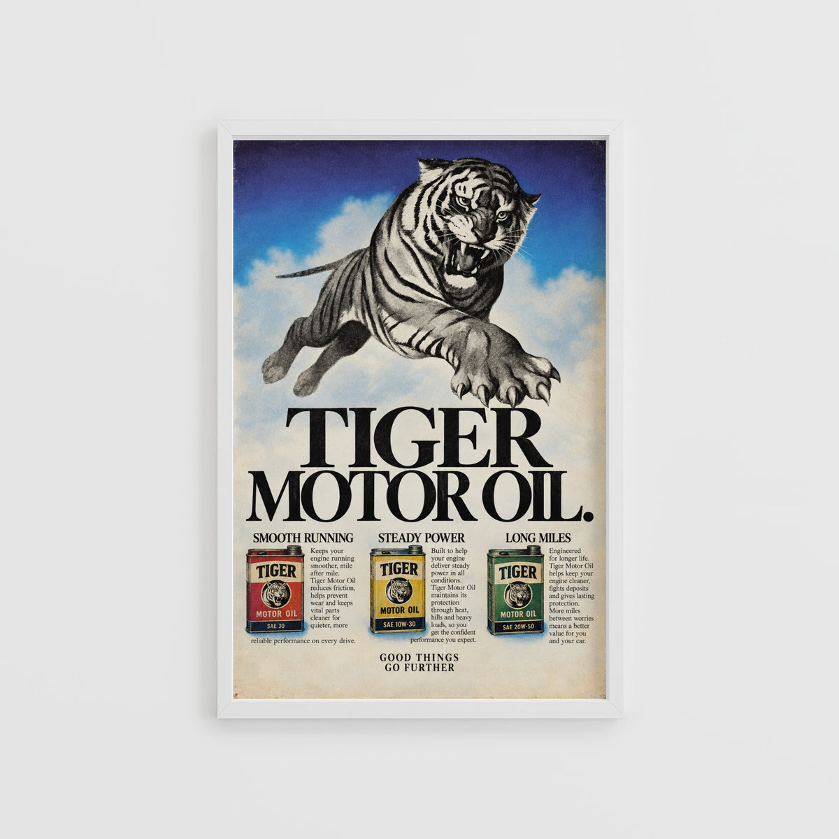 Vintage Tiger Poster, Motor Oil Advert Wall Art, Print