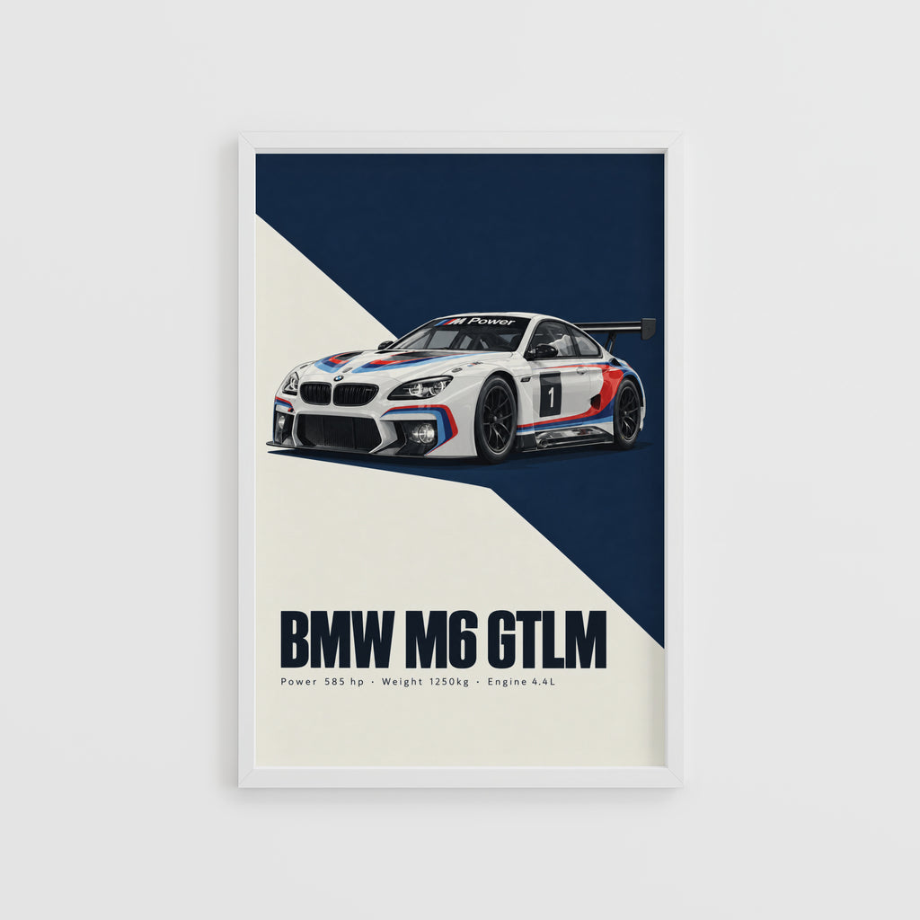 Vintage BMW M6 GTLM Racing Car Print, Wall Art