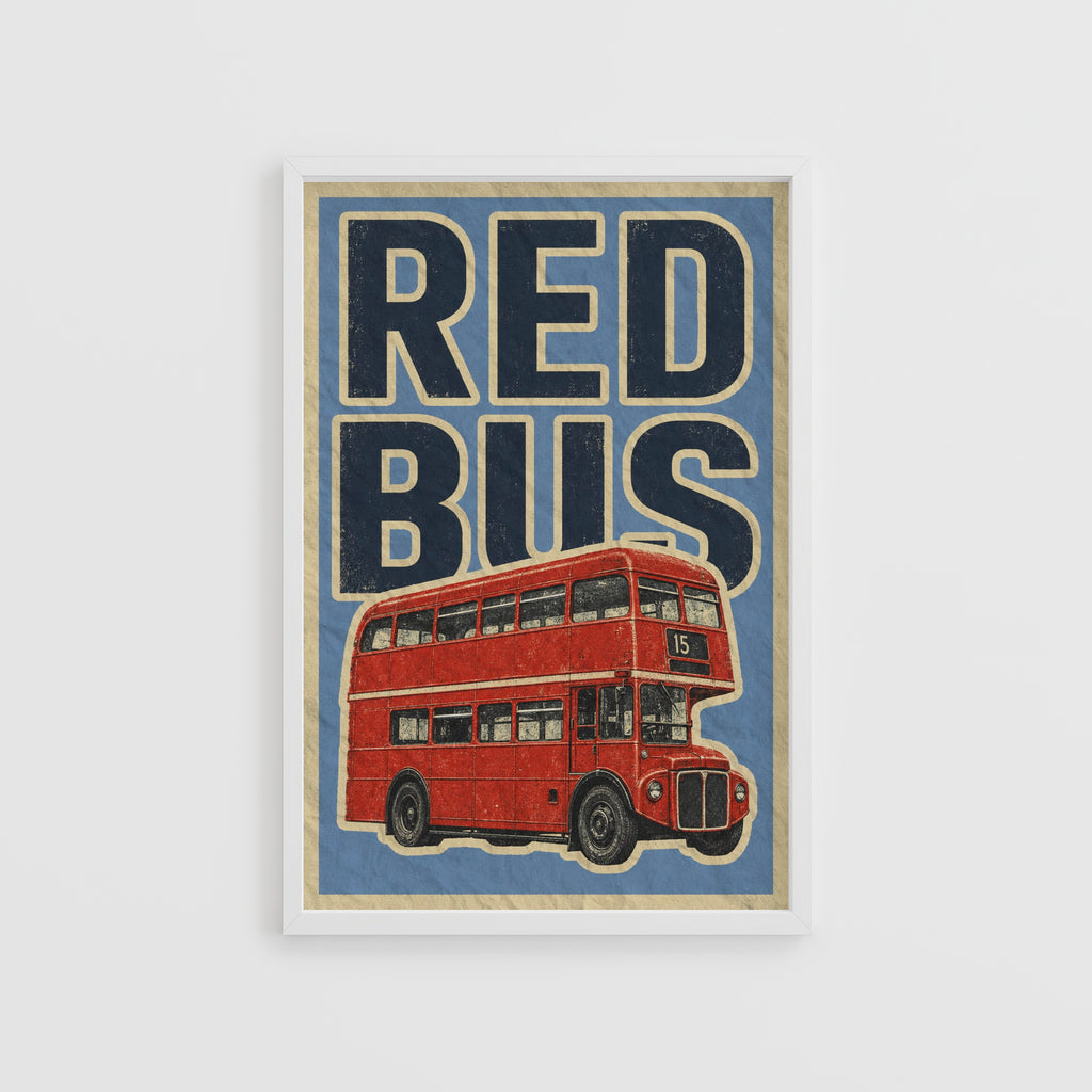 Vintage London Red Bus Poster, Double Decker Wall Art Print