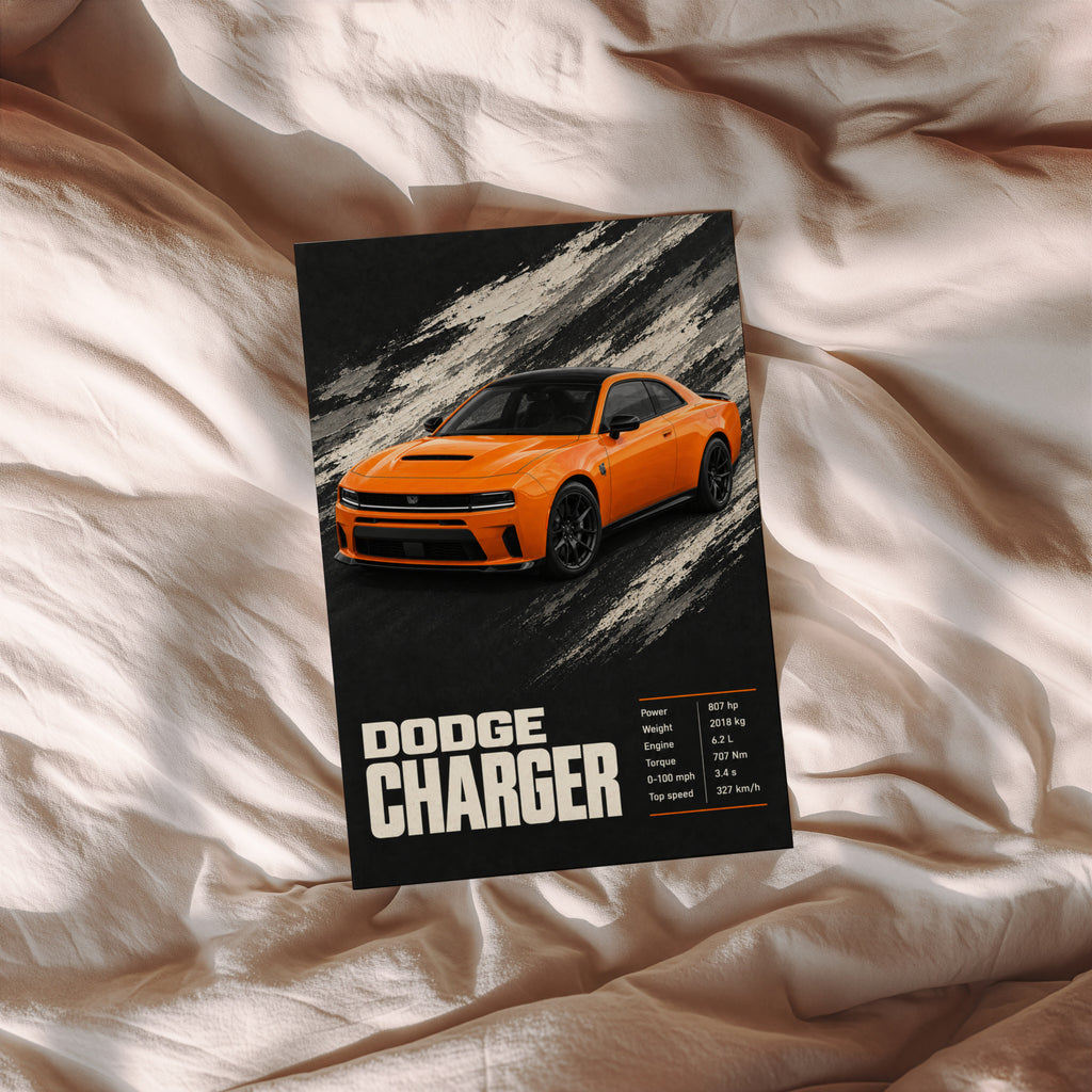 Vintage Dodge Charger Print, Muscle Car Wall Art