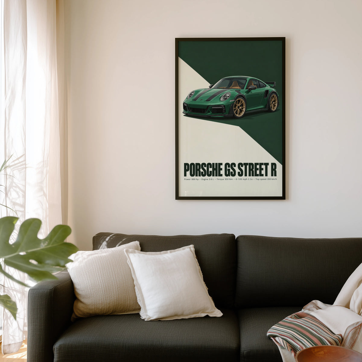 Vintage Porsche GS Street R Print, Green Car Art
