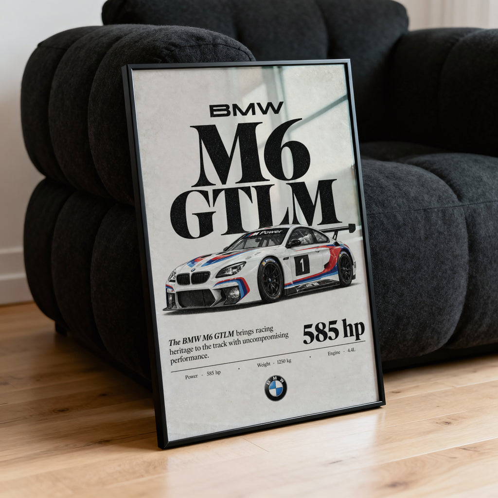 Vintage BMW M6 GTLM Print, Racing Car Wall Art