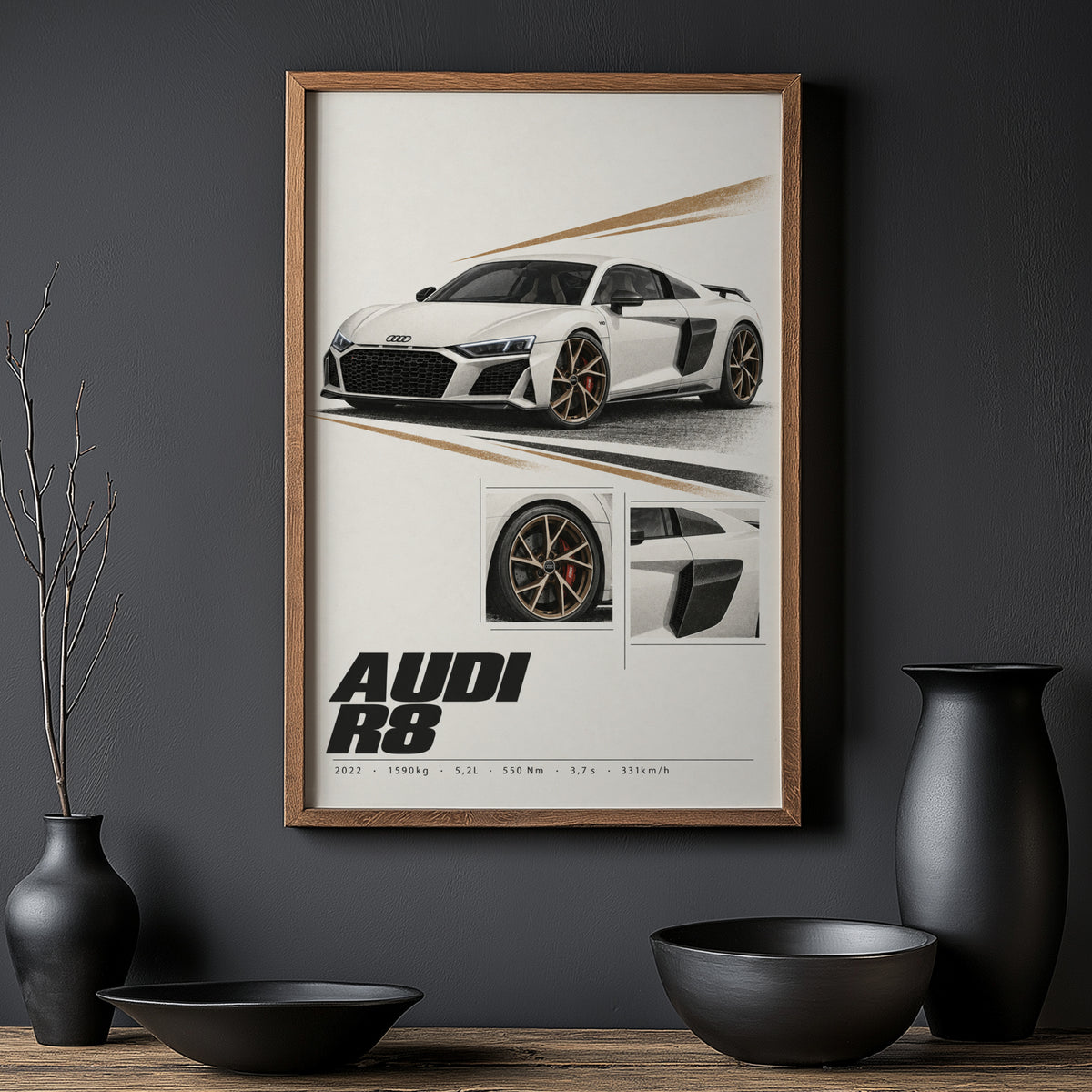 Vintage Audi R8 Print, Car Poster, Supercar Wall Art