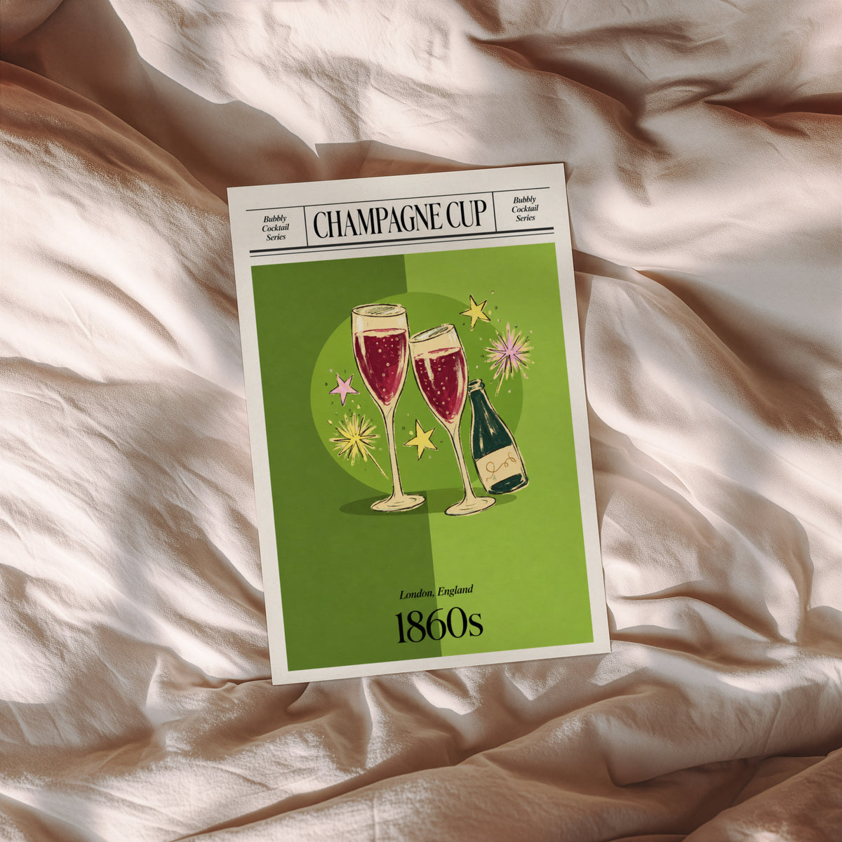 Vintage Champagne Cup Print Poster, Cocktail Wall Art