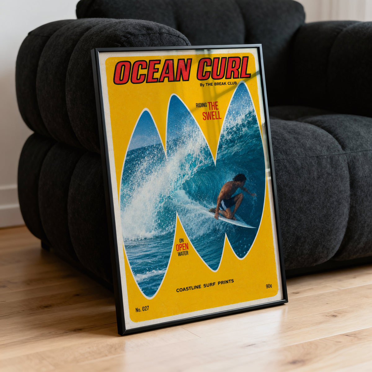 Vintage The Break Club Surf Print Poster, Ocean Curl