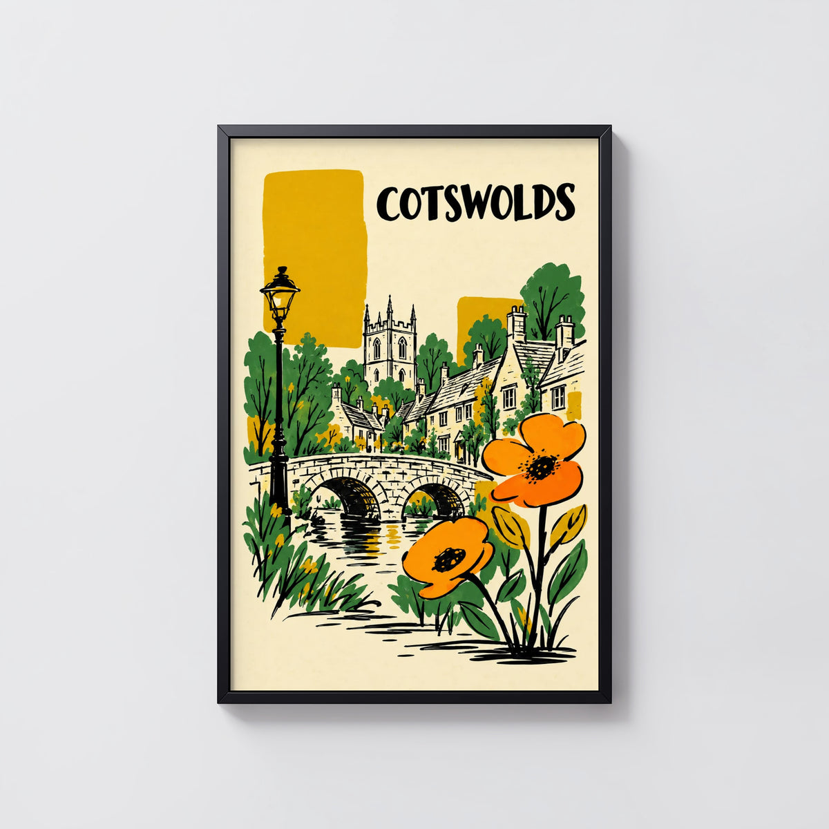 Vintage Cotswolds Poster, Village Wall Art, England Print