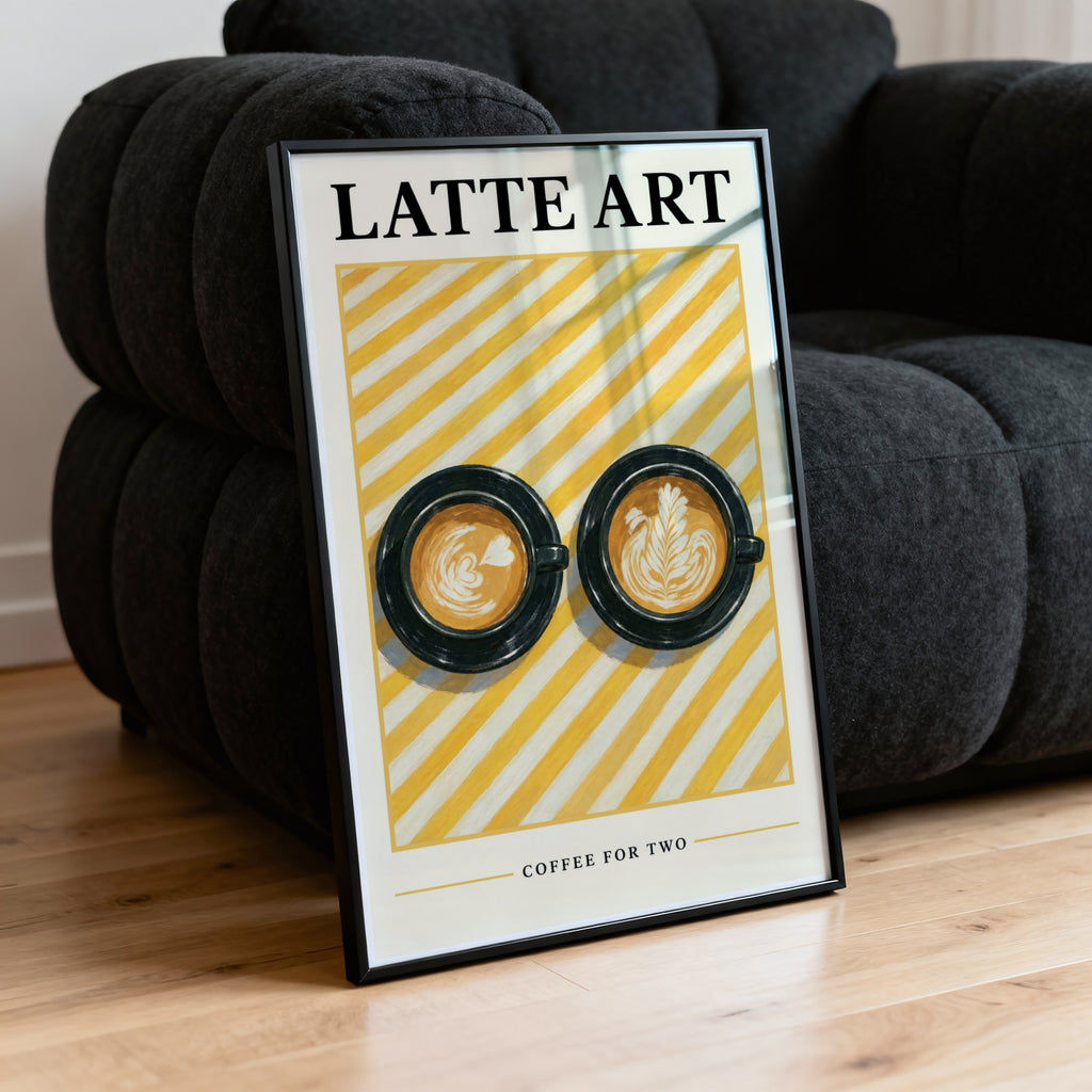 Vintage Latte Art Print and Poster, Coffee Wall Art