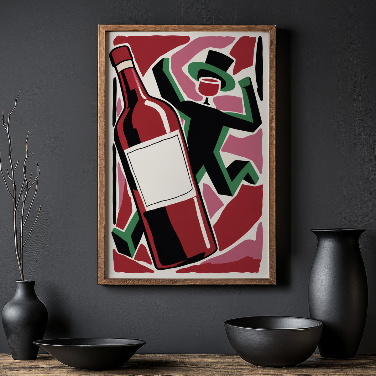 Vintage Wine Print Poster, Red Wine Bottle Wall Art