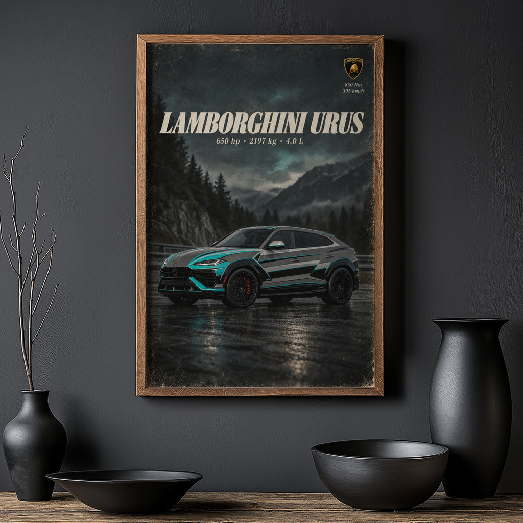 Vintage Lamborghini Urus Print, Supercar Wall Art