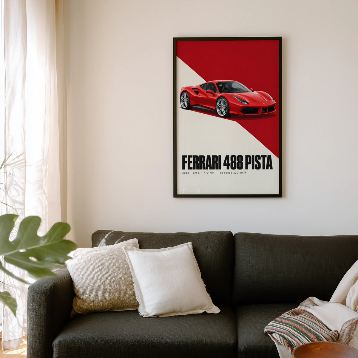 Vintage Ferrari 488 Pista Print, Supercar Wall Art