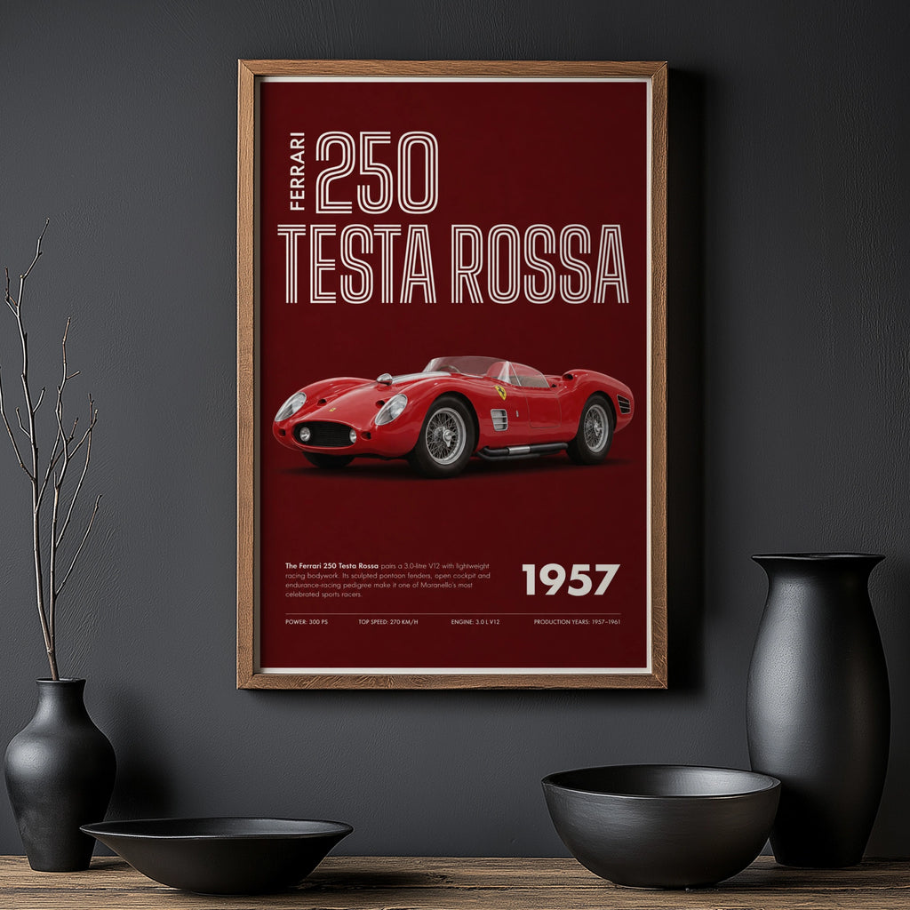 Vintage 1957 Ferrari 250 Testa Rossa Print, Car Poster